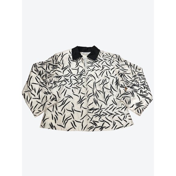 Anage Medium Black White Vintage Silk Jacket Embroidered City Chic Luxury - Picture 10 of 12